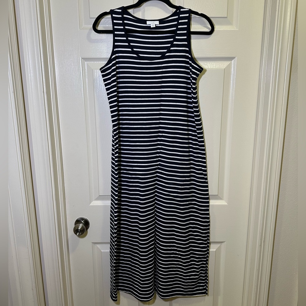 J. Jill Sleeveless Maxi Dress Size XS Petite Navy Blue White Stripe Nautical